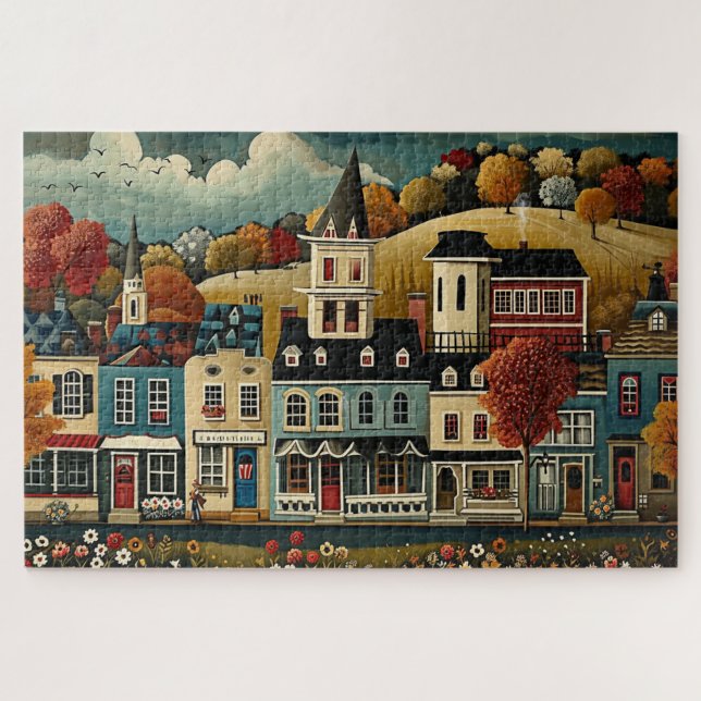 Puzzle Calle de pueblo de arte popular en otoño (Horizontal)