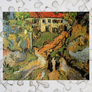 Puzzle Calle del pueblo y escaleras Auvers, figuras