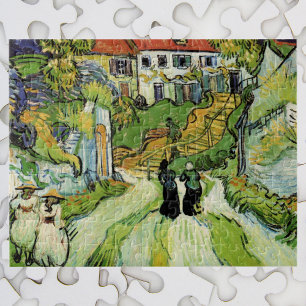 Puzzle Calle del pueblo y escaleras Auvers, figuras