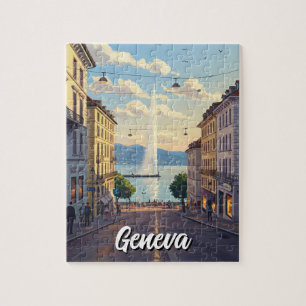 Puzzle Calle Ginebra Suiza Viaje Jet d'eau Sunset