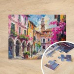 Puzzle Calles de Italia arte abstracto moderno<br><div class="desc">Un cuadro abstracto moderno inspirado en la vibrante belleza de una escena callejera italiana, con una arquitectura colorida y flores exuberantes. Las audaces y dinámicas pinceladas y los llamativos tonos de terracota, rosa y oro dan vida al animado ambiente de Italia. La combinación de colores vivos y formas abstractas refleja...</div>