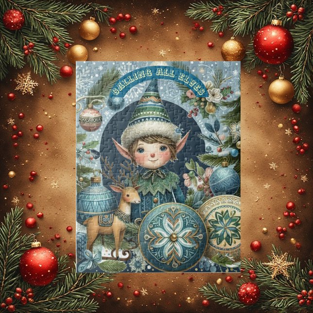 Puzzle Calling All Elves Snowflakes Hail Christmas Party  (Calling All Elves Snowflakes Hail Christmas Party Jigsaw Puzzle)