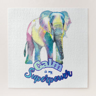 Puzzle Calma Es Mi Superpoder – Elefante Acuarela Colorid