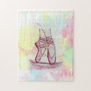 Puzzle Calzado de ballet lindo sketch Watercolor mano dib