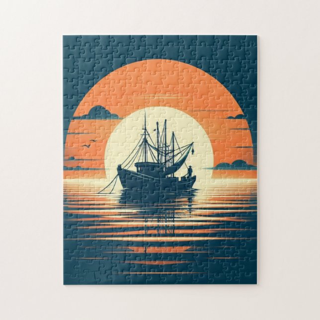 Puzzle Camarón/pesca de vintage/náutico (Vertical)