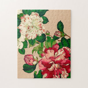 Puzzle Camelias Japonesas Vintage. Rosa Profundo sobre Ji
