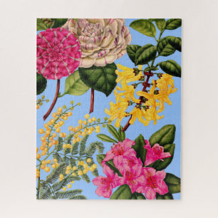 Puzzle camellia, forsythia, rododendros y acacia