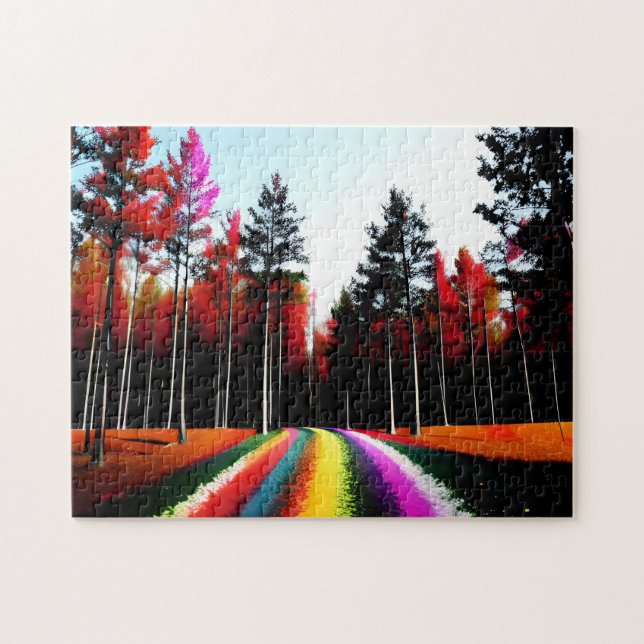 Puzzle Camino arcoiris a través de encantado bosque otoña (Horizontal)