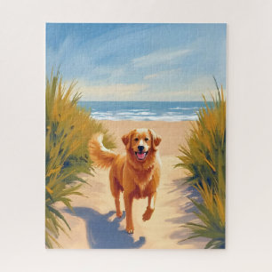 Puzzle Camino de la playa del Golden Retriever   Perro de