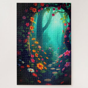 Puzzle Camino de los bosques mágicos con flores silvestre