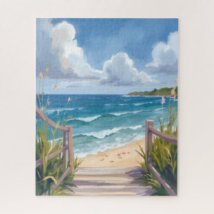 Puzzle Camino de playa acuarela dunas costeras pintura de