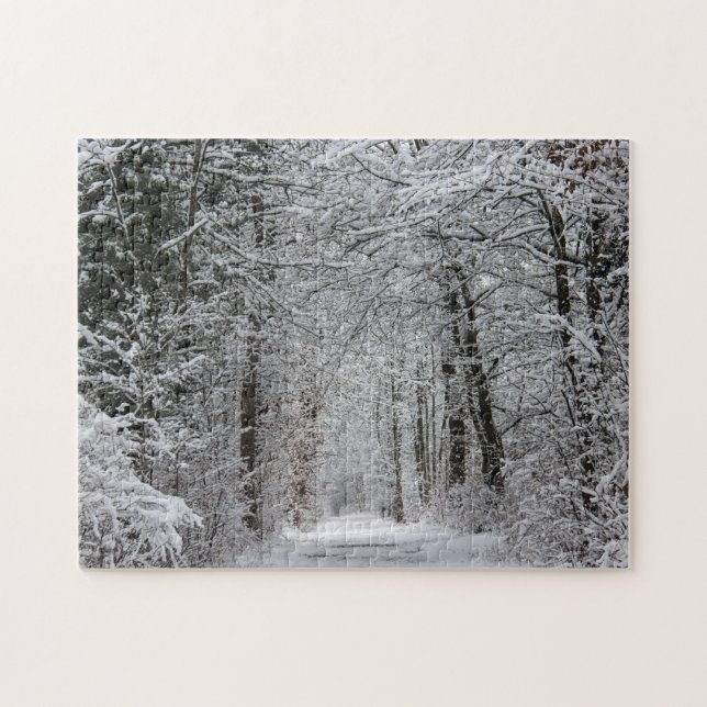 Puzzle Camino del bosque invernal en nieve y naturaleza (Horizontal)