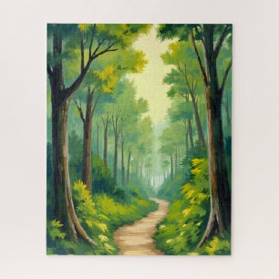 Puzzle Camino del Bosque Verde   Aquarela de Naturaleza E