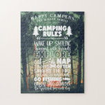 Puzzle Caminos felices | Reglas de acampar nombres famili<br><div class="desc">Con un impresionante camping acuático con el nombre de su familia. Con ilustracion acuarela de camping y divertidas reglas tipográficas con su elección de personalización. Diseño monocromático a la moda. Cambie el nombre y la fecha de la familia para convertirlo en su propio diseño personalizado. Este diseño nunca quedará desfasado....</div>