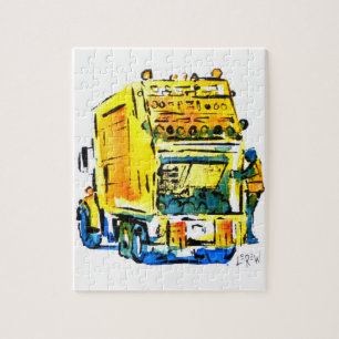 Puzzle Camión de basura amarillo / Artista Larry Lerew