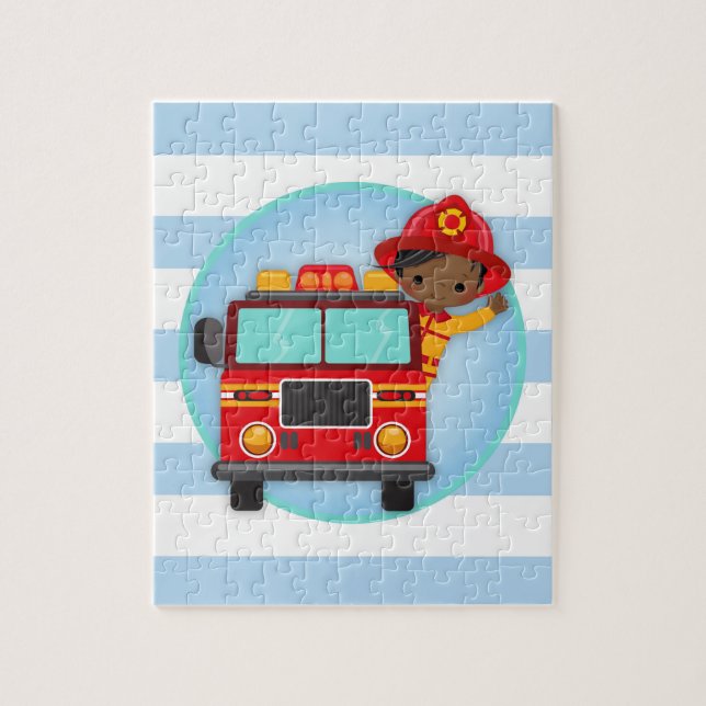 Puzzle Camión de bomberos niño afroamericano (Vertical)