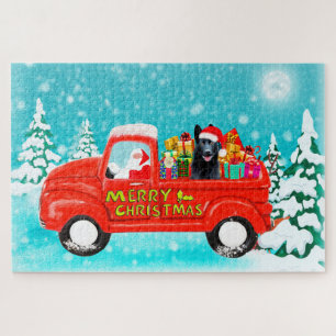 Puzzle Camión de entrega de Navidad con perro pastor alem