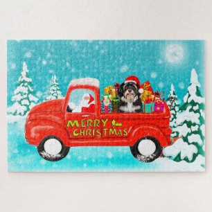 Puzzle Camión de entrega de Santa Claus con perro Havanés
