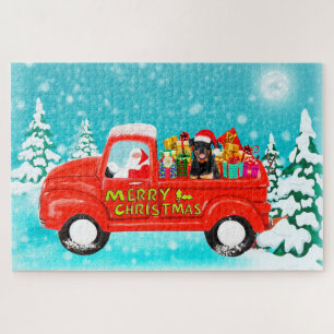 Puzzle Camión de entrega de Santa Claus con perro Rottwei
