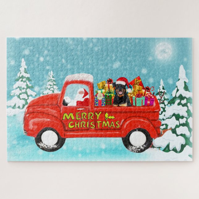 Puzzle Camión de entrega de Santa Claus con perro Rottwei (Horizontal)