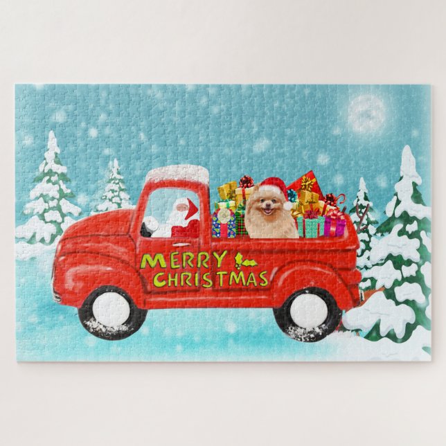 Puzzle Camión de entrega de Santa Claus de Navidad con pe (Horizontal)