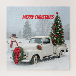Puzzle Camión de época con árbol de Navidad y muñeco de n