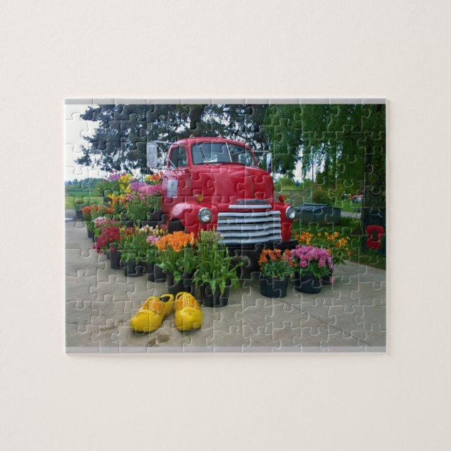 Puzzle Camión rojo con tulipanes, Oregón (Horizontal)