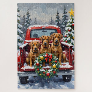 Puzzle Camión Rojo de Navidad Bouvier des Flandres Vacaci