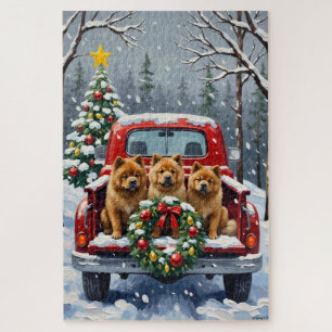 Puzzle Camión Rojo de Navidad Chow Chow Festejo