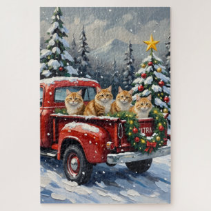 Puzzle Camión Rojo de Navidad con Gato Persa Fiesta
