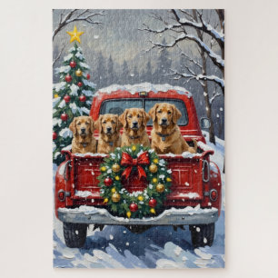 Puzzle Camión Rojo de Navidad de Finnish Lapphund Fiesta