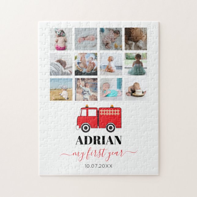 Puzzle Camión rojo de primer año de bebé Collage de fotos (Vertical)