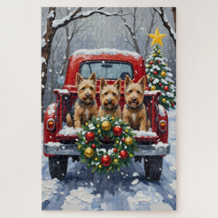 Puzzle Camión Rojo Navideño Terrier Escocés Fiesta