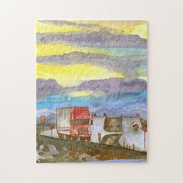 Puzzle Camionero Semi Long Haul Truck Sunrise (Vertical)