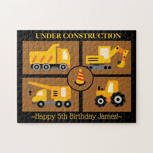 Puzzle Camiones de construcción Regalo de cumpleaños pers (Horizontal)