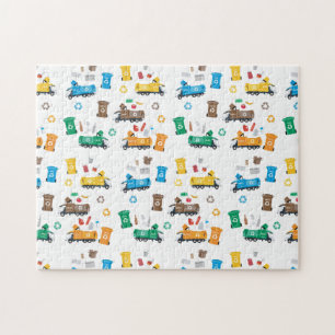 Puzzle Camiones y papeleras de basura para reciclaje colo