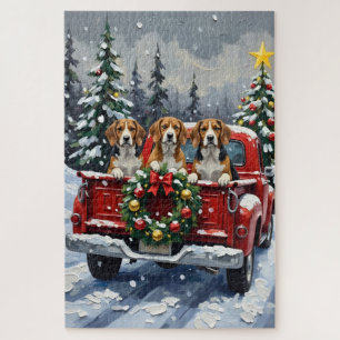 Puzzle Camioneta Roja de Navidad Beagle Fiesta