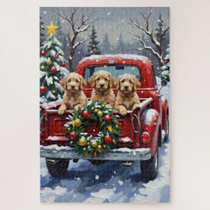 Puzzle Camioneta Roja de Navidad Cockapoo Fiesta