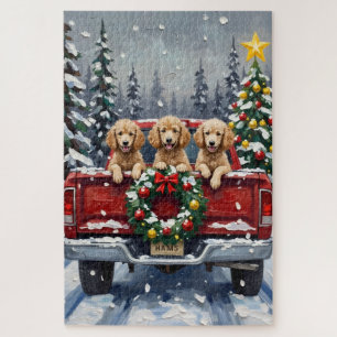 Puzzle Camioneta Roja Navideña de Caniche Fiesta