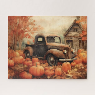 Puzzle Camioneta Vieja Oxidada y Calabazas Otoño 16x20