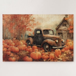 Puzzle Camioneta Vieja Oxidada y Calabazas Otoño 20x30