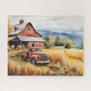 Puzzle Camioneta Vieja y Granero Rojo en Otoño 16x20
