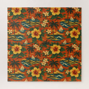 Puzzle Camisa hawaiana vibrante de mediados de siglo impr