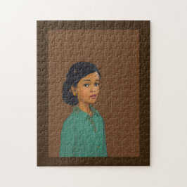 Puzzle Camisa verde de piel marrón joven chica bonito
