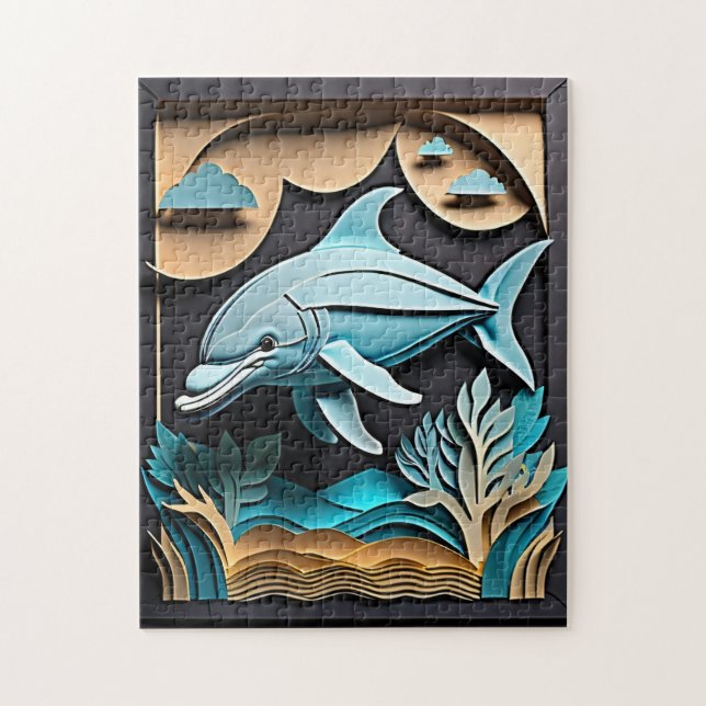 Puzzle Camiseta de diseño delfines de papel 3D (Vertical)