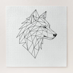 Puzzle Camiseta gráfica de lobo con arte de línea minimal