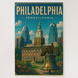 Puzzle Campana de la Libertad y horizonte de Filadelfia