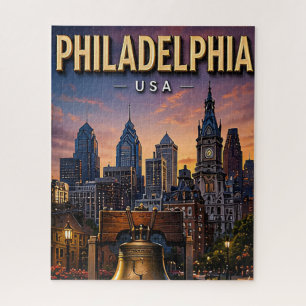 Puzzle Campana de la Libertad y horizonte de Filadelfia