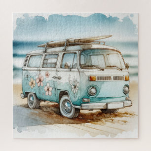Puzzle Campervan Watercolor Retro Con Surfboard