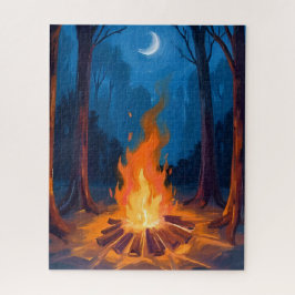 Puzzle Campfire Moon | Nature Watercolor Painting